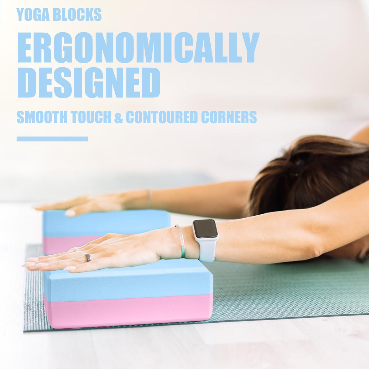 2 Pcs Yoga Blocks, 9x6x3 Inch Blue-Pink Foam Blocks for Pilates