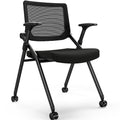 Foldable Office Chair with PU Wheels and Smooth Armrest-Ergonomic Mesh Bouncing Back, Stackable Conference Room Chair, Office Guest & Reception & Meeting Chair (Black)