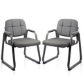 2 Pack, Waiting Room Guest Chair with Bonded Leather Padded Arm Rest for Office Reception and Conference Desk Black with Sled Base Grey