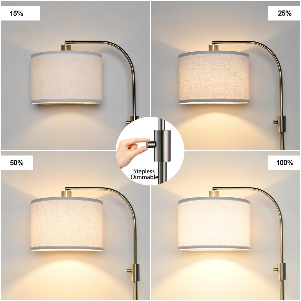 Upgraded Modern Arc Dimmable Tall Standing Floor Lamp with Linen Shade, 1200 Lumens LED Bulb Included, for Living & Reading Room, Bedroom, Office & Nursery, Brushed Nickel