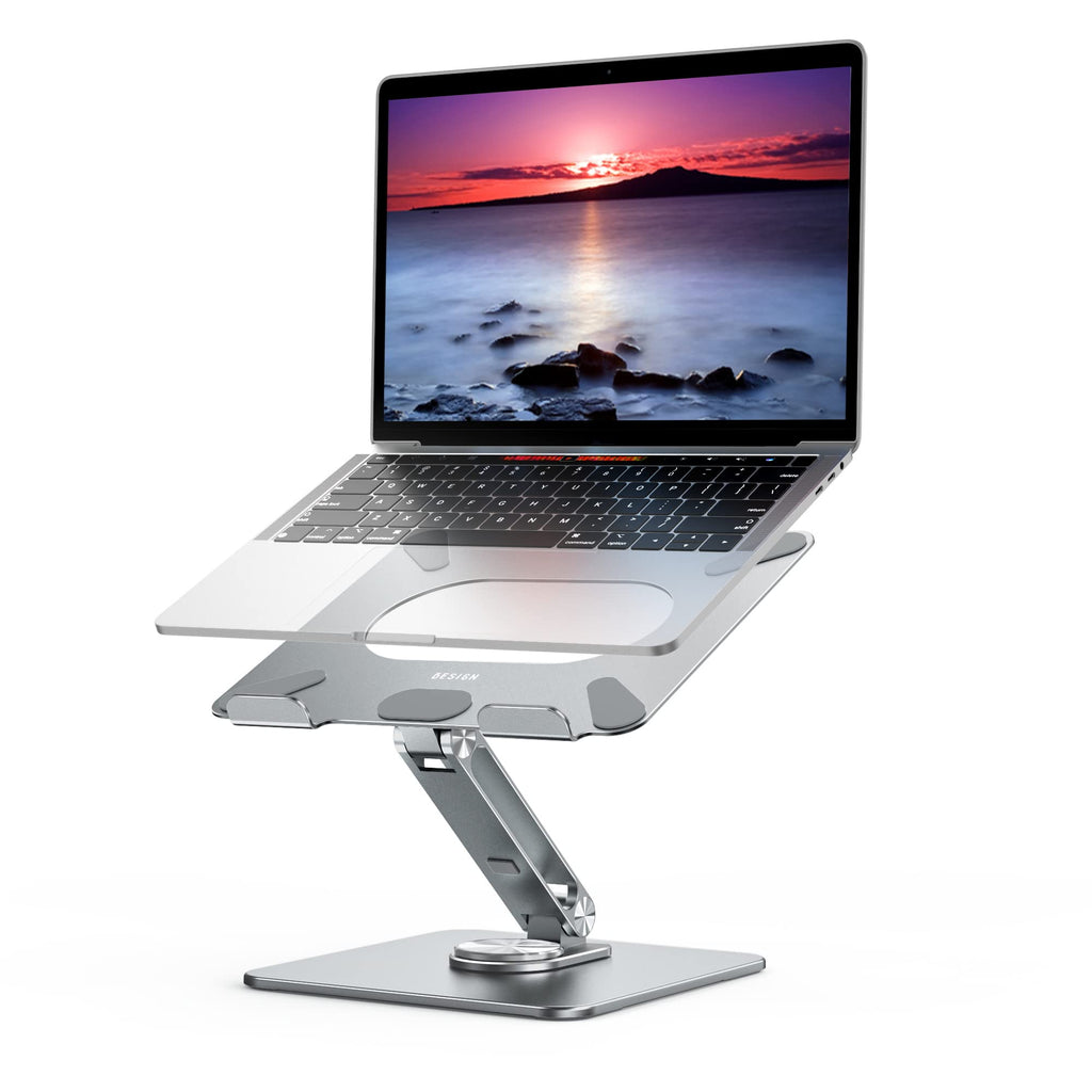 Laptop Stand with 360 Rotating Base, Ergonomic Adjustable Notebook Riser, Foldable Computer Holder Compatible with 10-15.6" Laptops (Gray)