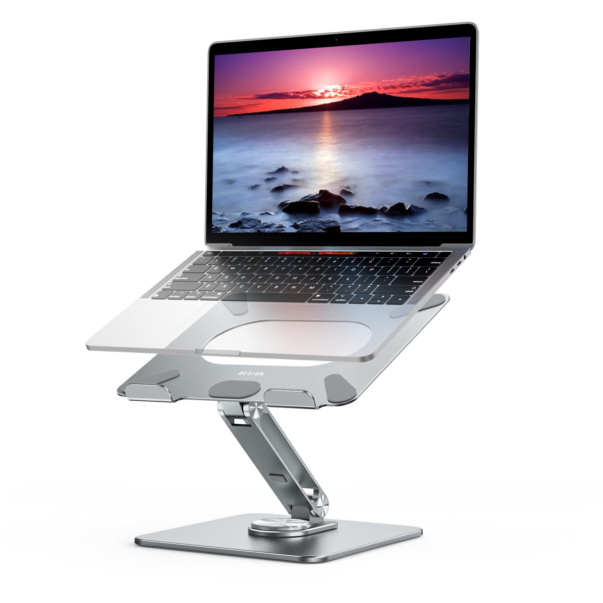 Laptop Stand with 360 Rotating Base, Ergonomic Adjustable Notebook Riser, Foldable Computer Holder Compatible with 10-15.6" Laptops (Gray)