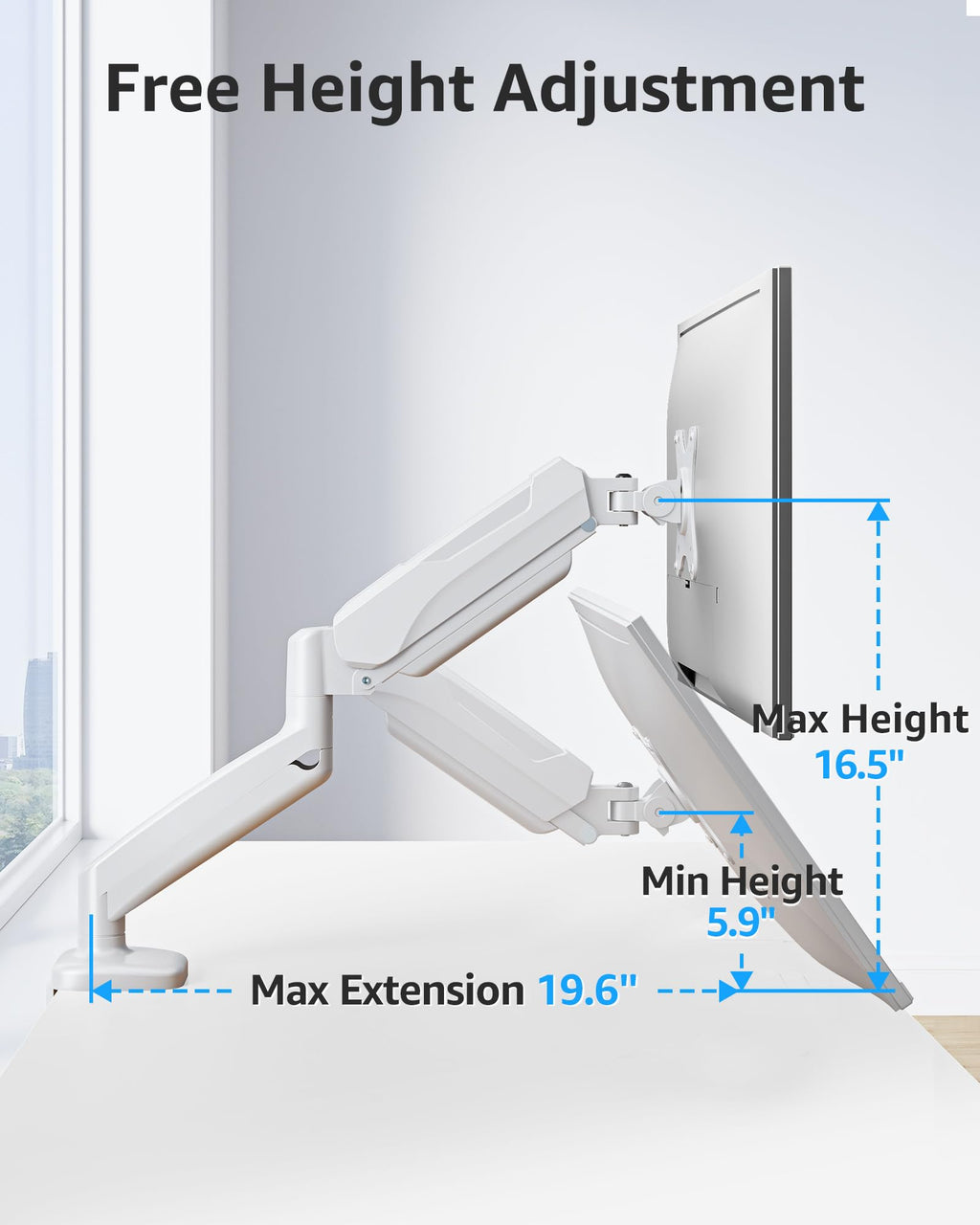 Single Monitor Desk Mount Holds Screen up to 32 inch, Height Adjustable Monitor Arm, Full Motion Computer Monitors Stand with Clamp/Grommet Base, VESA Mounts Fit 4.4-17.6lbs Computer, White