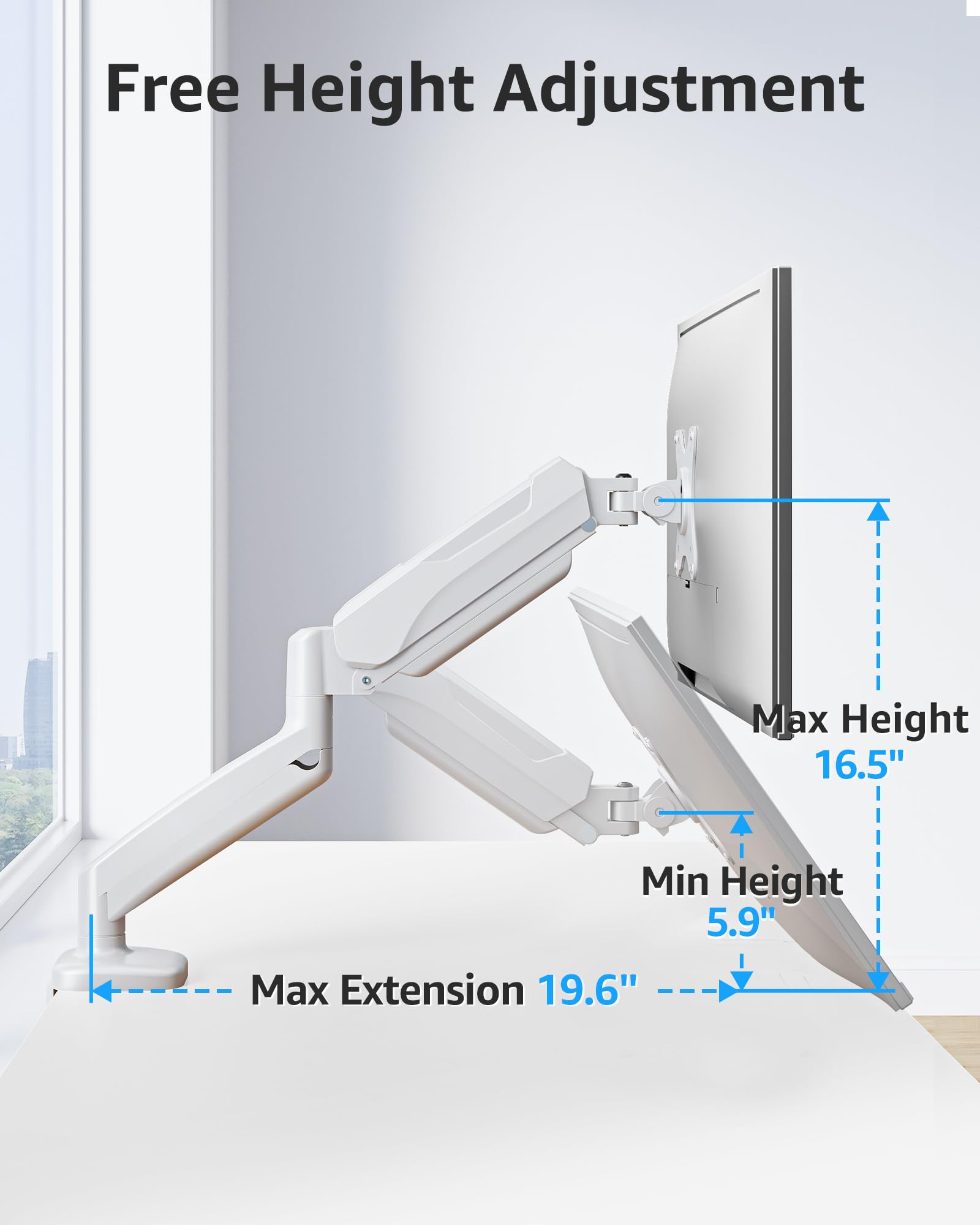 Single Monitor Desk Mount Holds Screen up to 32 inch, Height Adjustable Monitor Arm, Full Motion Computer Monitors Stand with Clamp/Grommet Base, VESA Mounts Fit 4.4-17.6lbs Computer, White