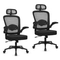 KLASIKA Home Office Desk Chair with Flip Up Armrests, Mesh Back Chair with Adjustable Height Lumbar Support and Headrest, Ergonomic Computer Task Chair for School, Conference, Black(2PK)