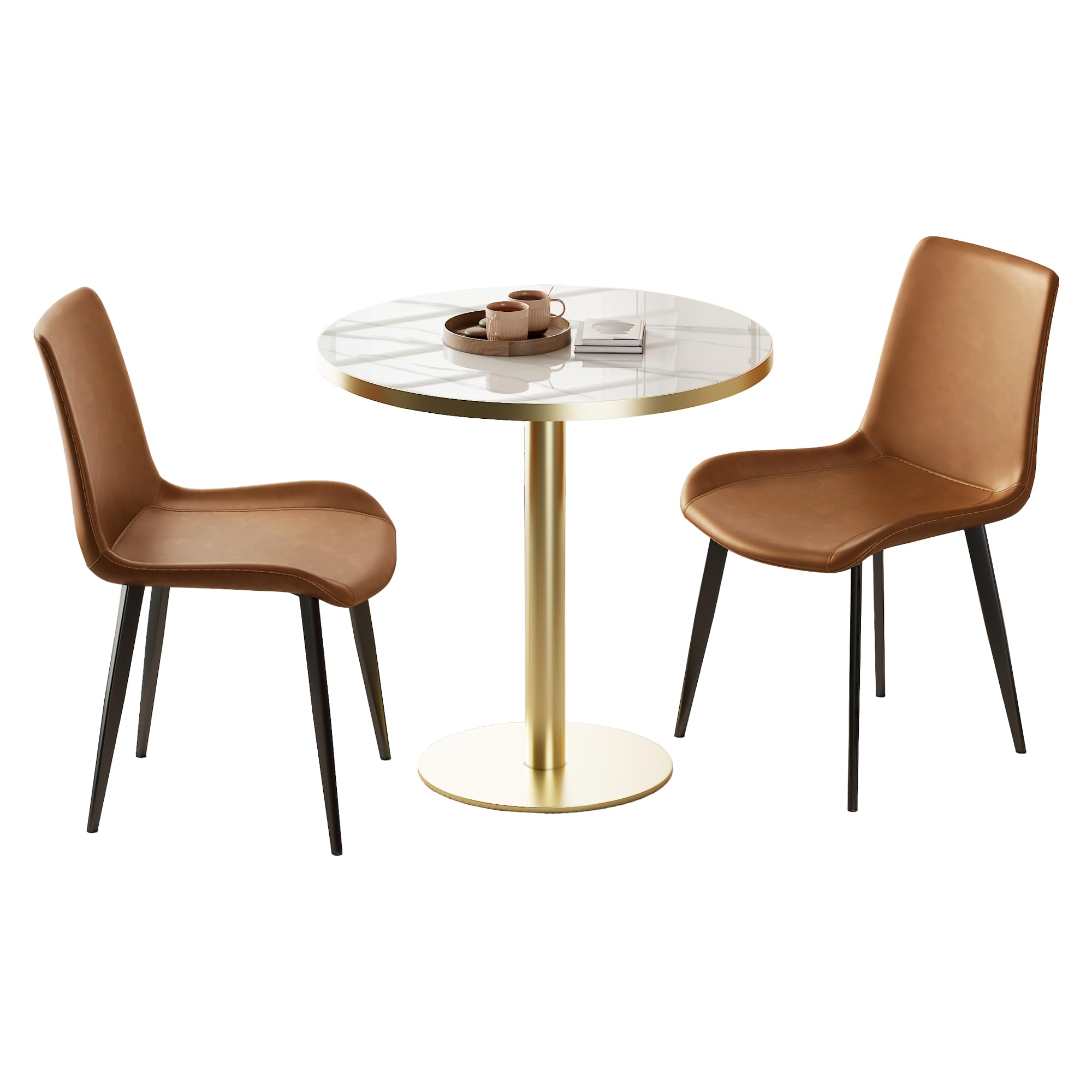 31.5" Round Tulip Dining Table, Mid-Century Tulip Table Kitchen Tulip Dining Table 2 People with Faux Marble Table Top & Stainless Steel Base for Office Living Room