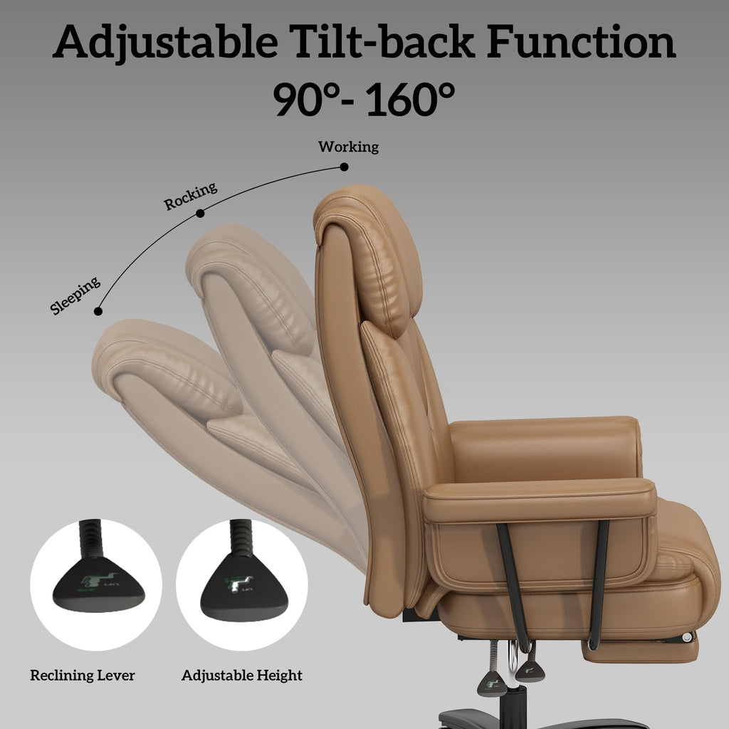 160 Reclining Office Chair with Footrest, Big & Tall Desk Chair, Brown