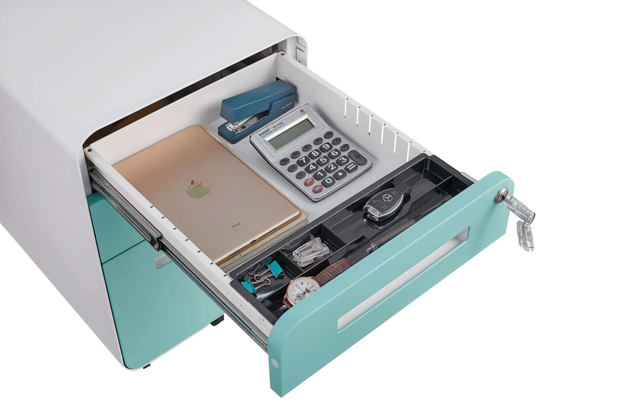 3 Drawer File Cabinet for Office, Under Desk Mobile Filing Cabinet with Lock for A4/Letter/Legal Size, 5 Wheel Anti-tilt Rolling File Cabinets, Fully Assembled