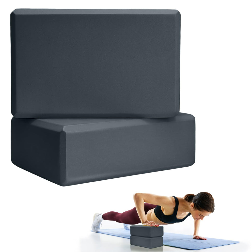 2 Pcs Yoga Blocks, 9x6x3 Inch Grey Foam Blocks for Pilates