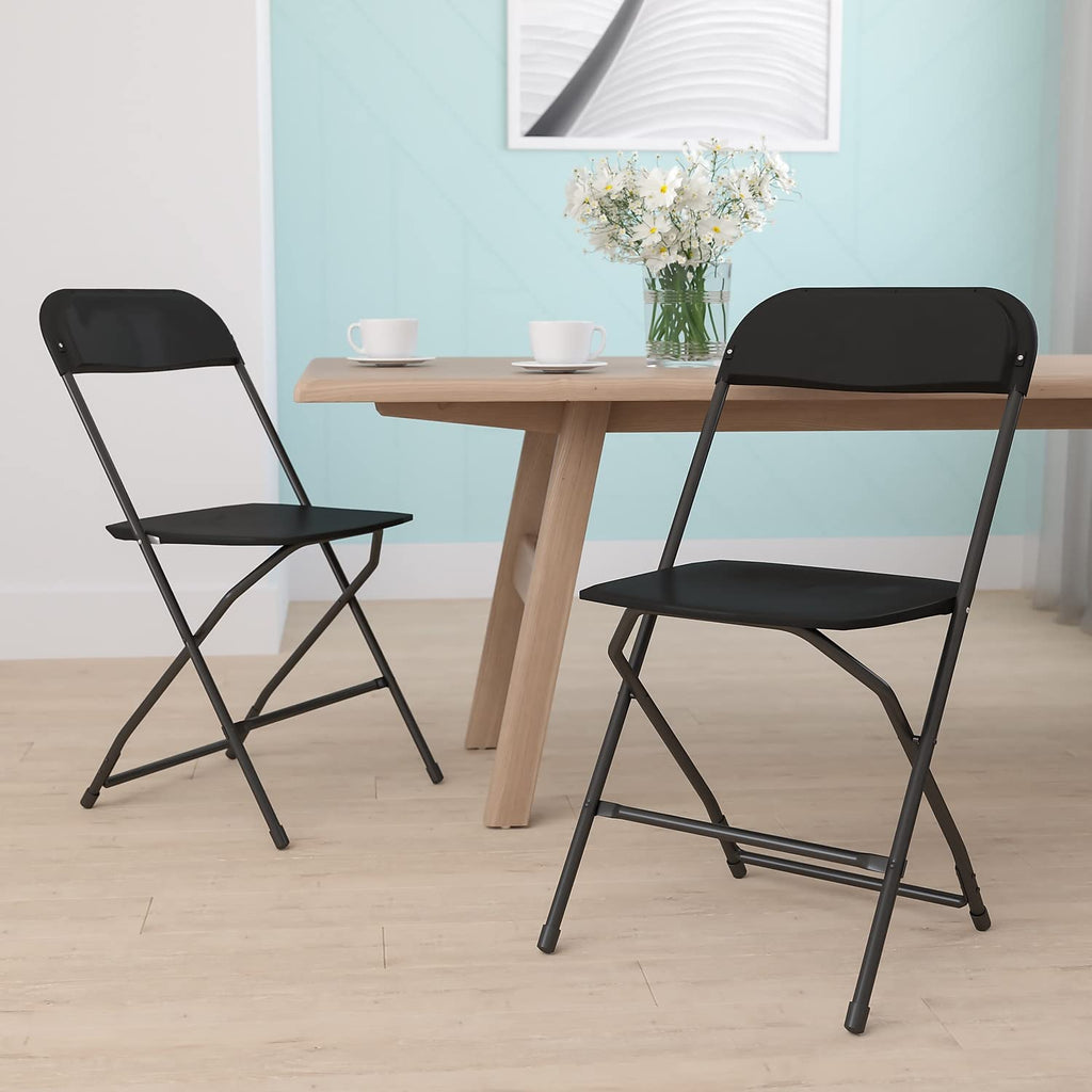 Set of 2,Hercules Series Plastic Folding Chairs for Parties and Weddings, Stackable Commercial Event Seats with 650-lb. Static Weight Capacity, Black