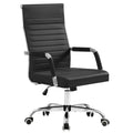 Ergonomic Office Desk Chair, Executive Ribbed Mid-Back PU Leather Conference Room Chair Adjustable Swivel Chair with Arms (1, Black)