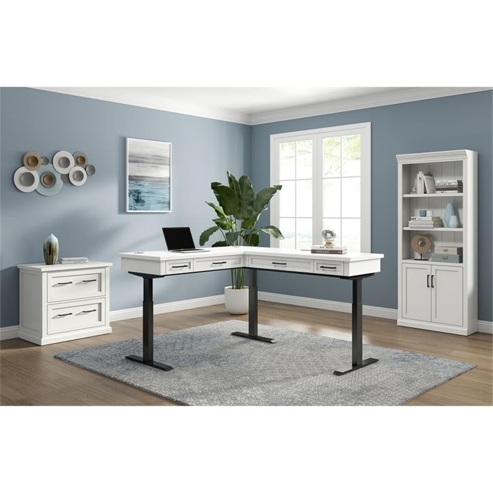 Modern Wood Lower Doors Bookcase Office Bookcase in White