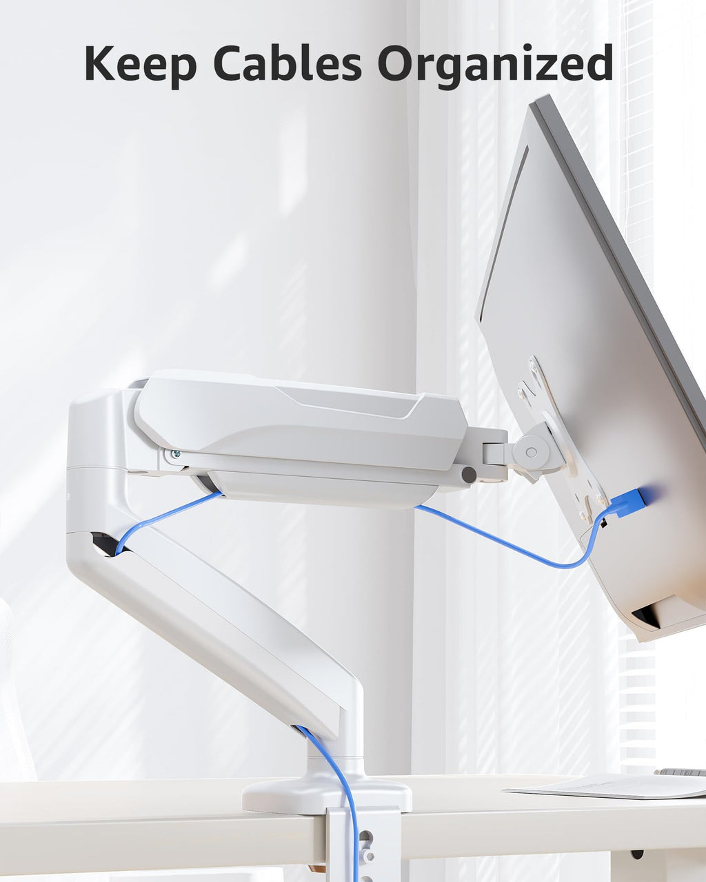 Single Monitor Desk Mount Holds Screen up to 32 inch, Height Adjustable Monitor Arm, Full Motion Computer Monitors Stand with Clamp/Grommet Base, VESA Mounts Fit 4.4-17.6lbs Computer, White