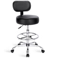 Drafting Chair with Back, Adjustable Foot Rest Rolling Stool, Multi-Purpose Office Desk Chair, Thick Seat Cushion for Home Bar Kitchen Shop - Black
