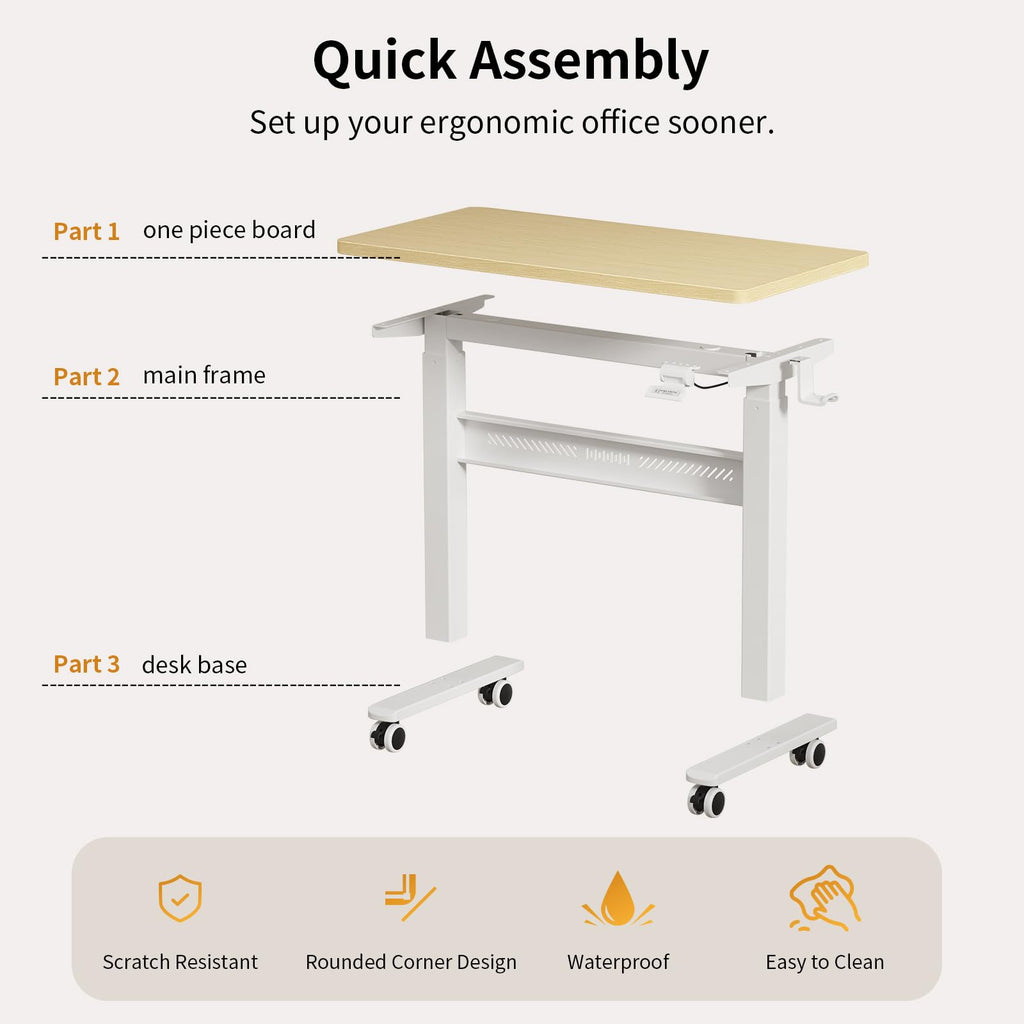 Mobile Walking Pad Desk with Wheels, Pneumatic Small Rolling Standing Desk Riser Height Adjustable (28-43.7") for Treadmill, Portable Computer Table for Home Office, Oak