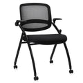 Stackable & Foldable Chairs with Flip Up Armrests, Reception Guest Chairs with Wheels, Ergonomic Curved Mesh Back Folding Chair for Office Meeting Schools Conference Waiting Room, Black