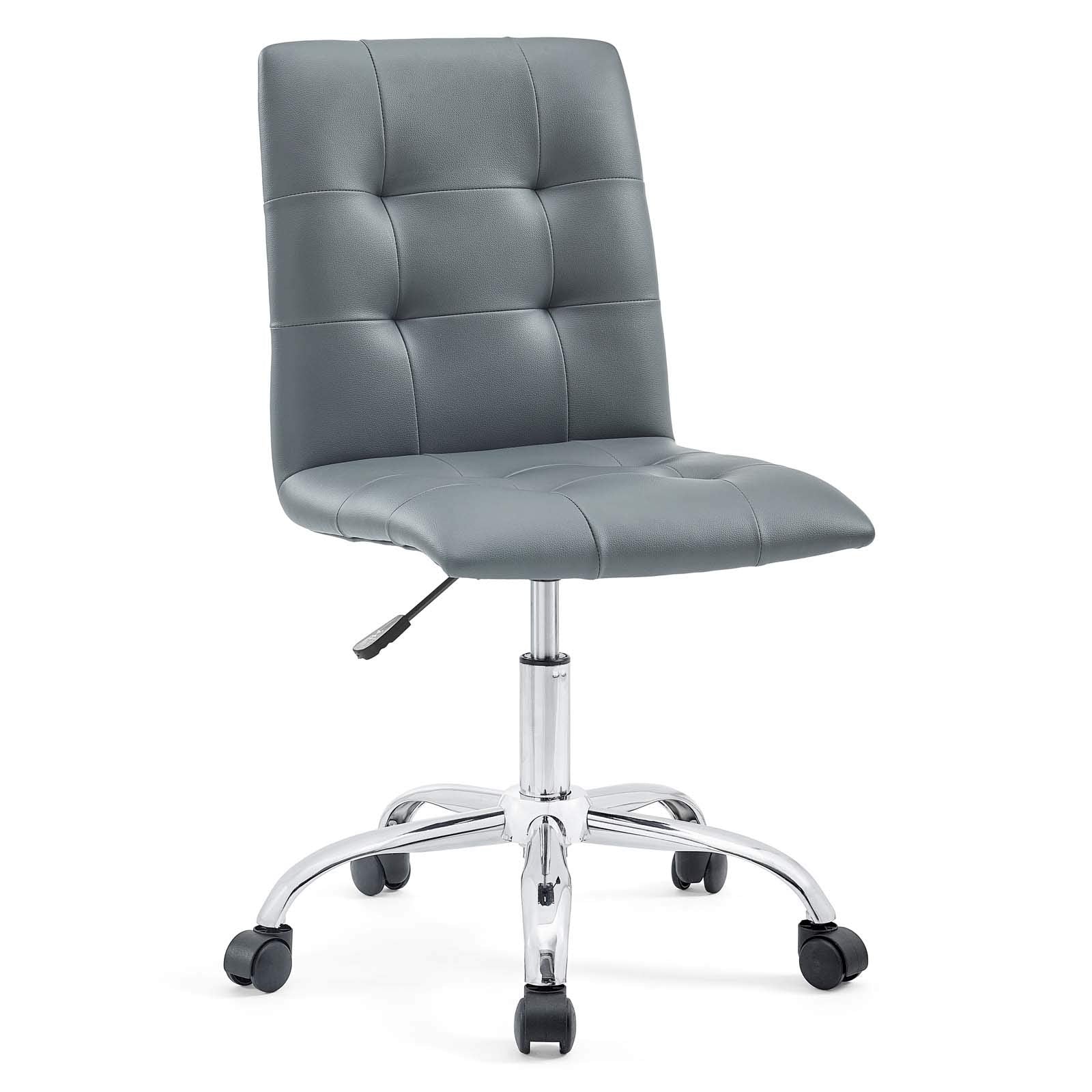 Prim Ribbed Armless Mid Back Swivel Conference Office Chair In Gray