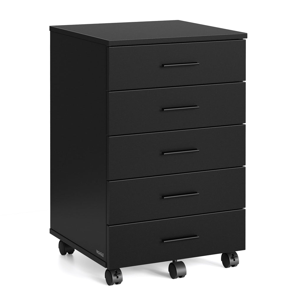 File Cabinet, Mobile Pedestal Filing Cabinet with Wheels, Printer Stand with 5 Drawers, Tool-Free Sliding Rails, for Study, Home Office, Ink Black