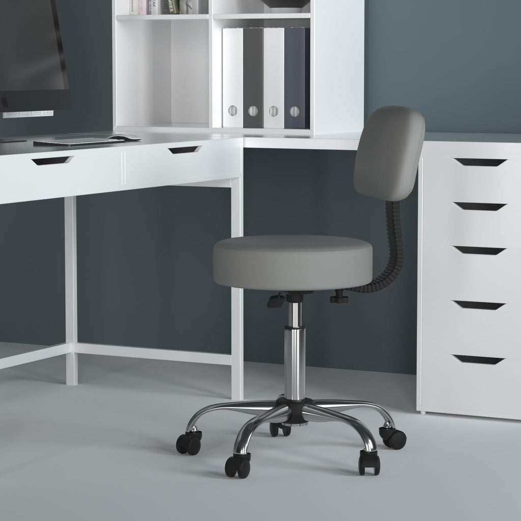 Be Well Medical Spa Professional Adjustable Drafting Stool with Back, Grey (B245-GY)