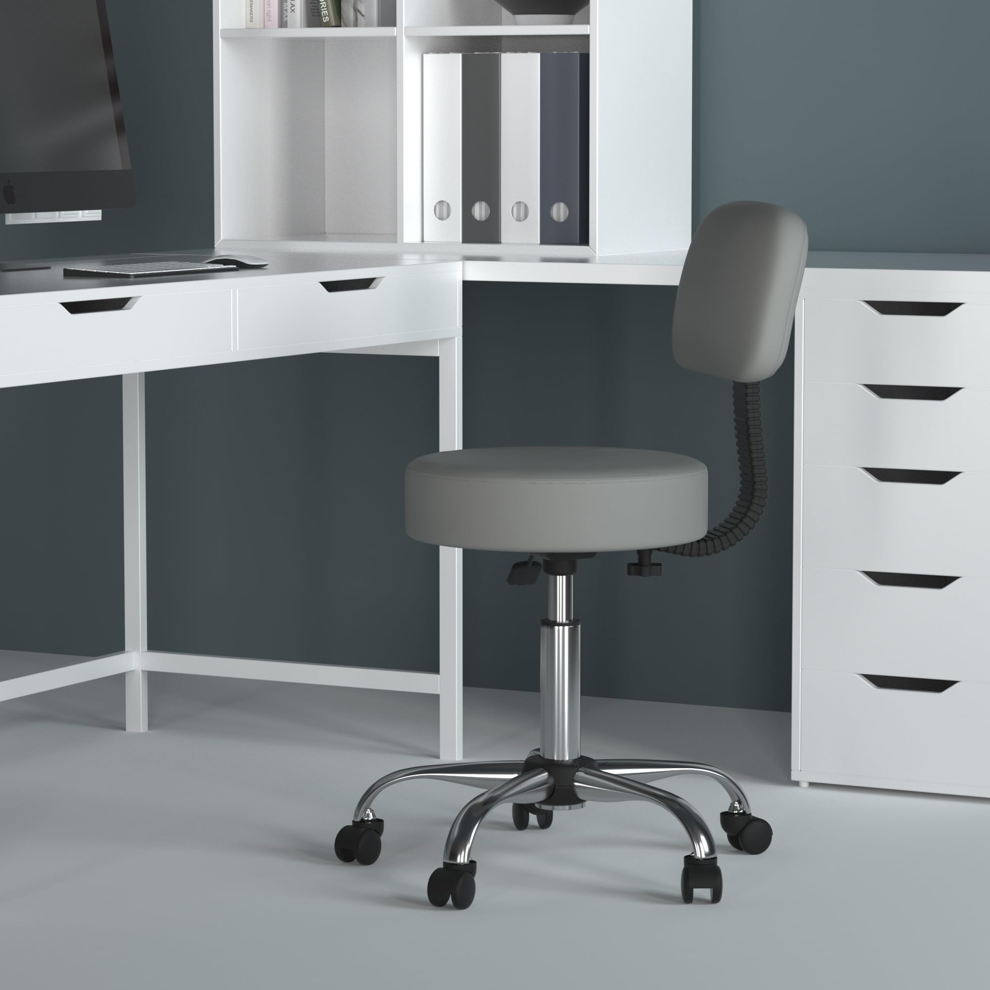 Be Well Medical Spa Professional Adjustable Drafting Stool with Back, Grey (B245-GY)