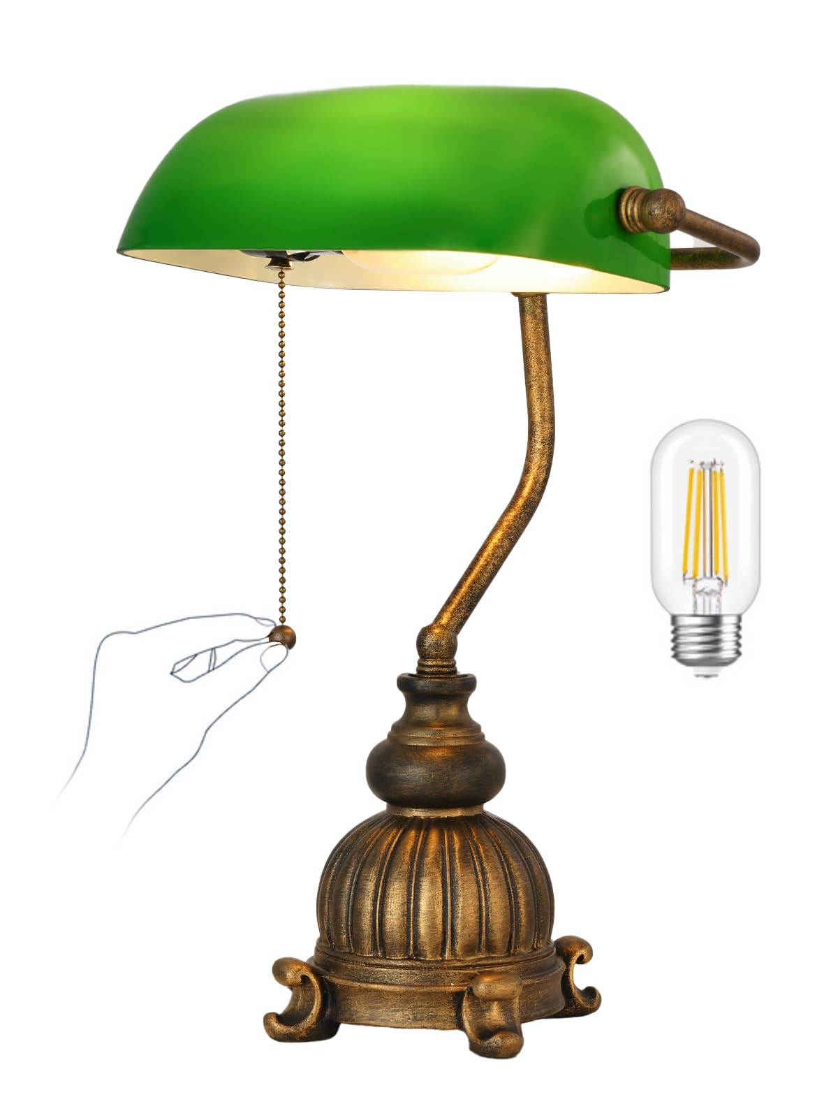 Retro Green Glass Bankers Desk Lamp,LED Bulb Included
