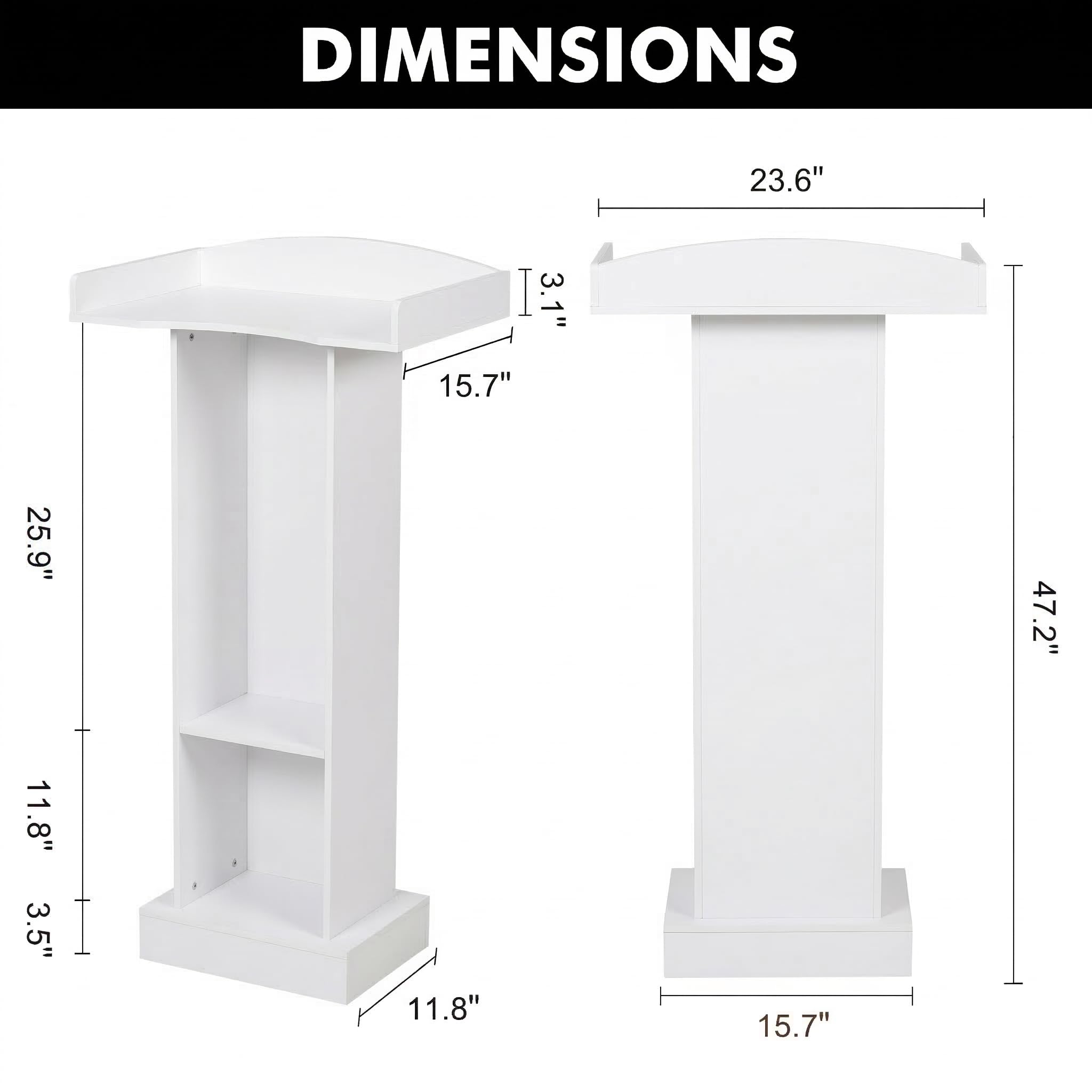 Podium Stand for Lectern Presentation Church Classroom, White Pulpit with Wooden Heavy Base, Podium for Lecture, Wedding Speech