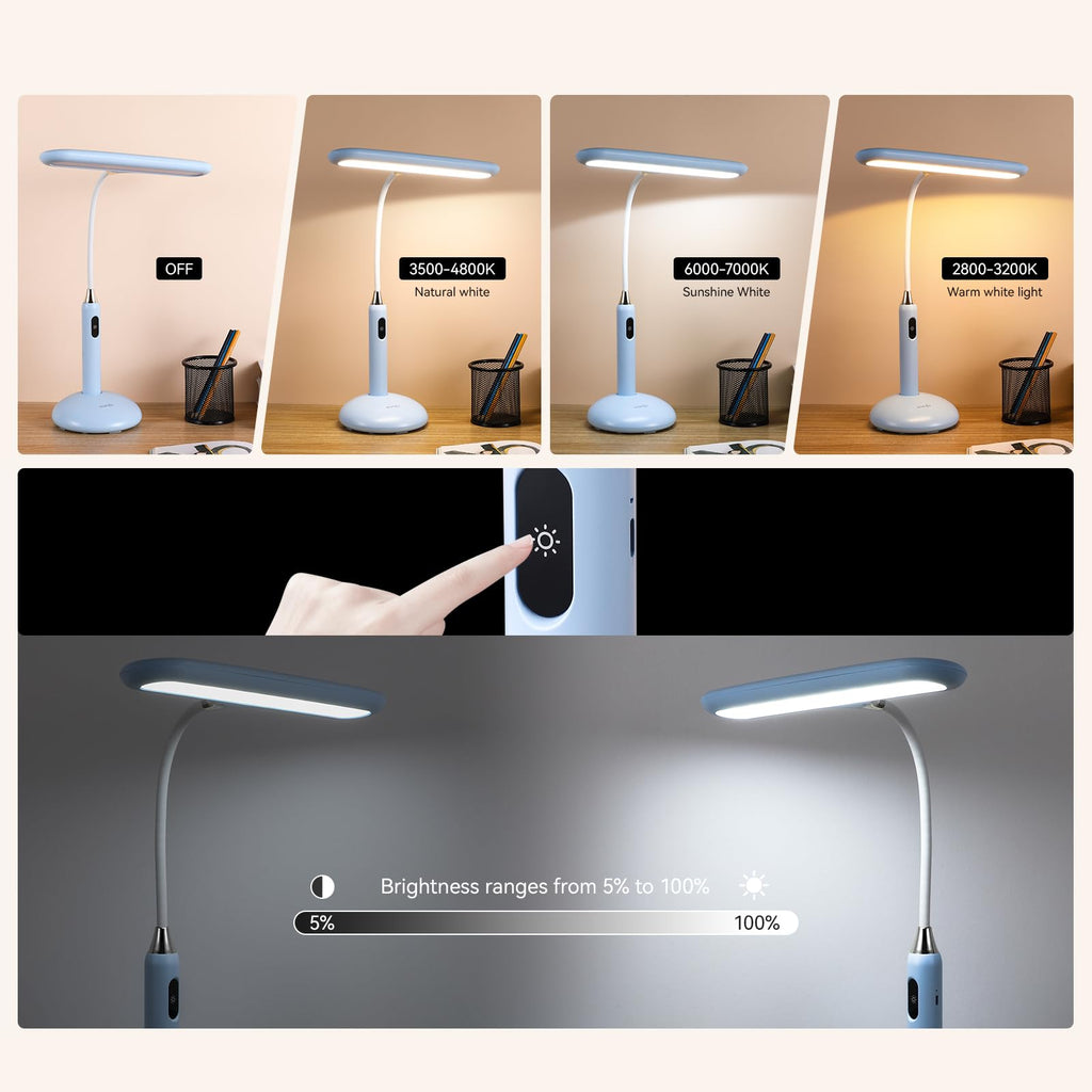 Wireless LED Desk Lamp 6778B - Touch Control, 2700-7000K Adjustable Color Temperature, 700 Lumens, 360° Gooseneck, USB-C Charging, 2.5 Hours Wireless Use, Eye-Caring Light (Blue)