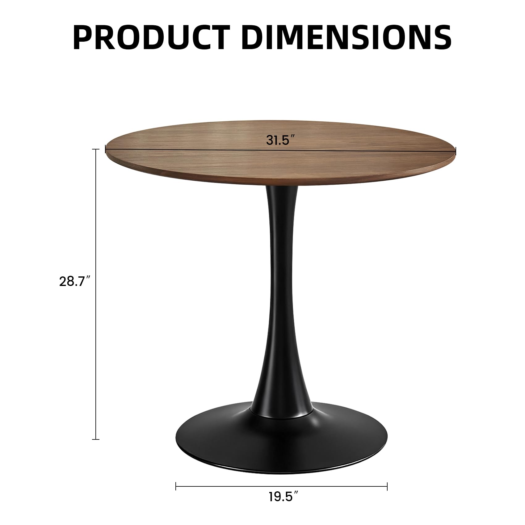 Hansweld Round Dining Table, 31.5" Circle Tulip Table with Thickened Tabletop & Metal Pedestal, Mid Century Modern Bistro Table for Kitchen, Small Places, Living Room, Cafe (Faux Walnut)