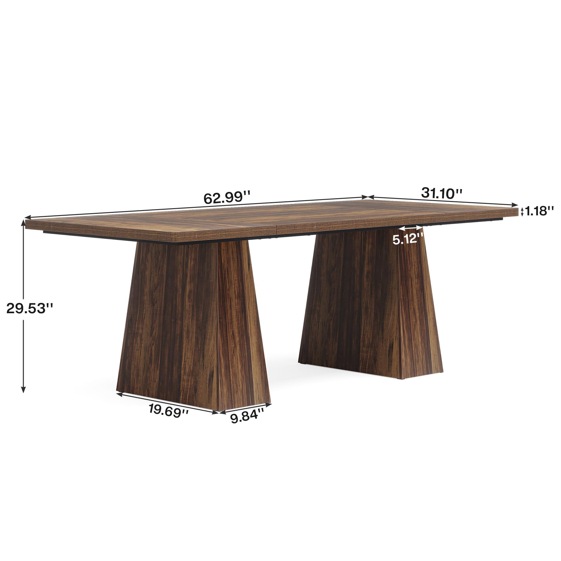 63-Inch Executive Desk, Large Office Computer Desk with Double Pedestal, Modern Simple Workstations Writing Table Conference Table Business Furniture for Home Office, Rustic Brown