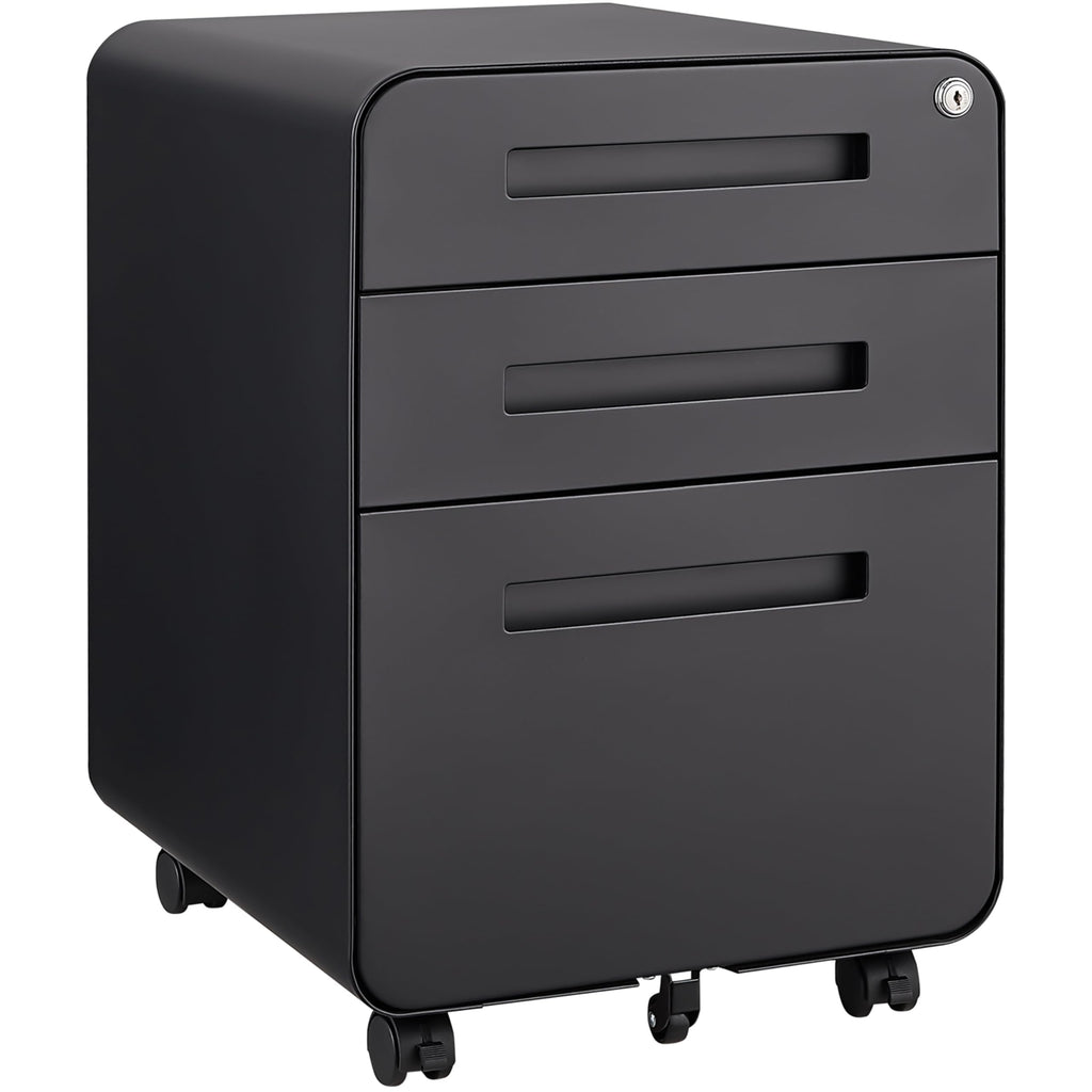 3 Drawer File Cabinet for Office, Under Desk Mobile Filing Cabinet with Lock for A4/Letter/Legal Size, 5 Wheel Anti-tilt Rolling File Cabinets, Fully Assembled