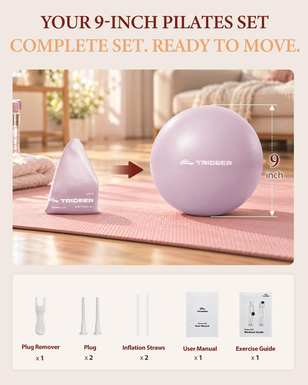 9 Inch Pilates Ball with Inflation Straw, Small Exercise Yoga Ball