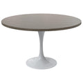 Verve Mid-Century Modern 48 Inch Round Dining Table, MDF Wood Tabletop with White Steel Pedestal Base, Large Pedestal Kitchen & Dining Room Table, Breakfast Nook Table (Dark Maple)
