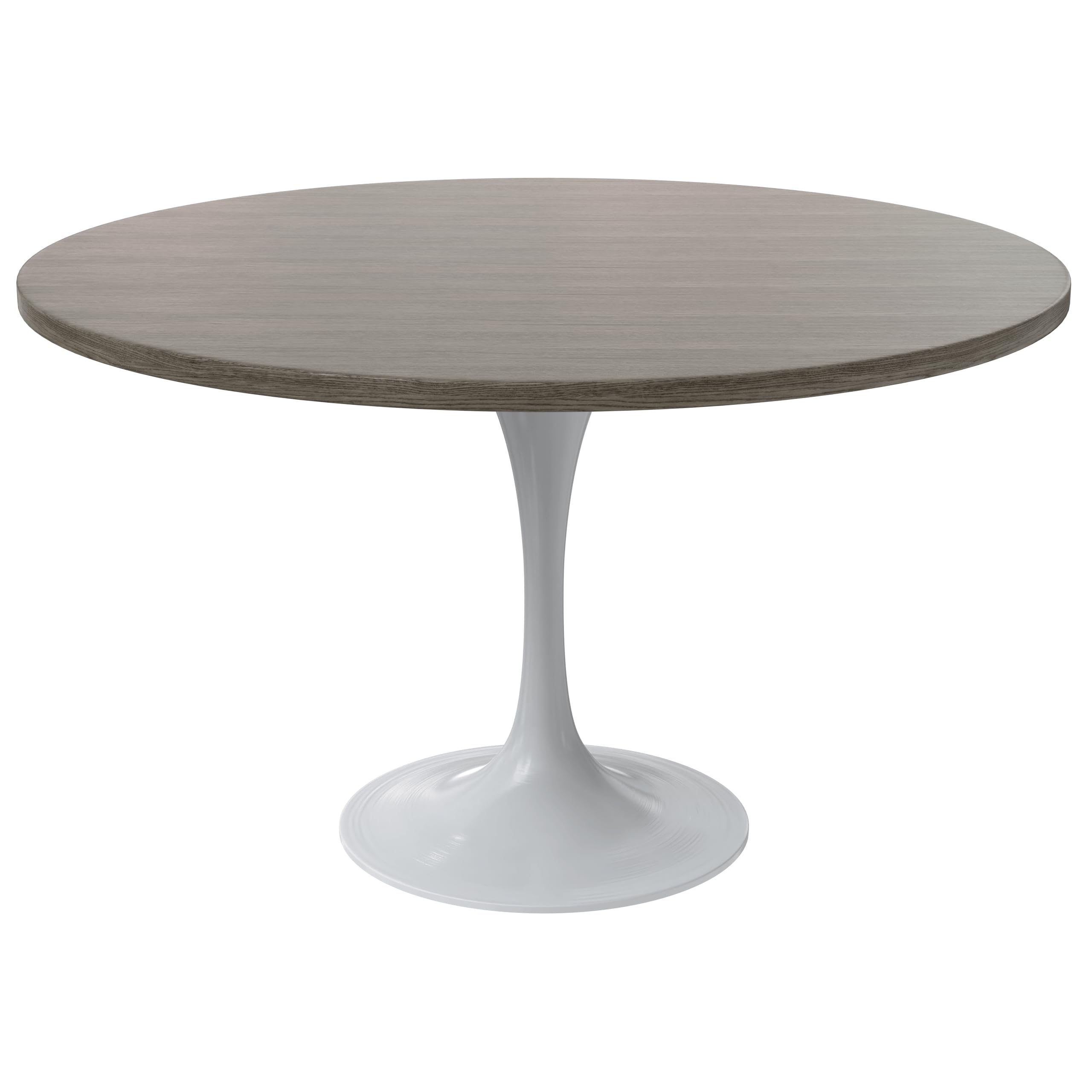 Verve Mid-Century Modern 48 Inch Round Dining Table, MDF Wood Tabletop with White Steel Pedestal Base, Large Pedestal Kitchen & Dining Room Table, Breakfast Nook Table (Dark Maple)