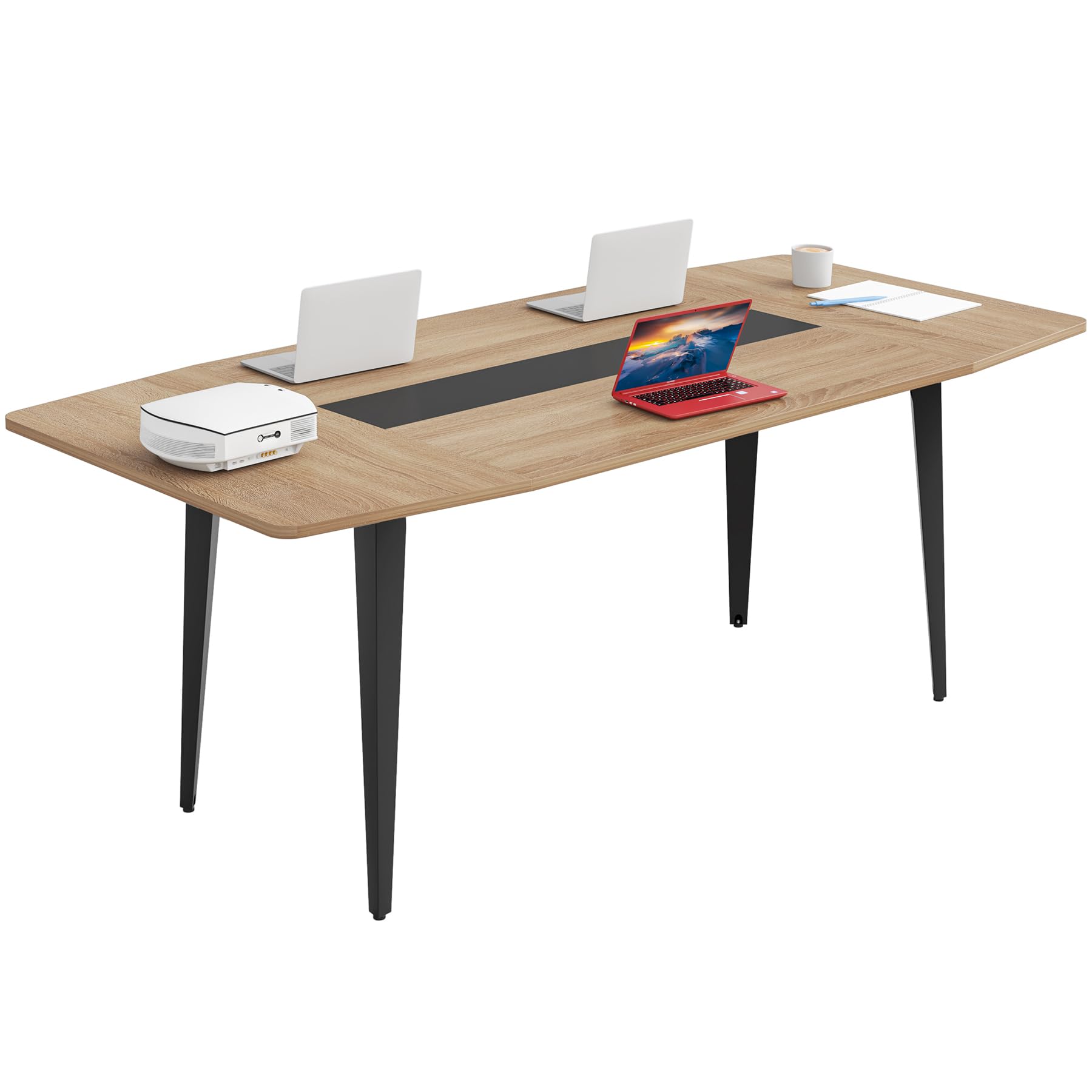 6FT Conference Table, 70.86L x 35.43W x 29.52H Inches Boat Shaped Meeting Table, Modern Seminar Table for Office Meeting Conference Room (Light Wood Grain, 6ft)