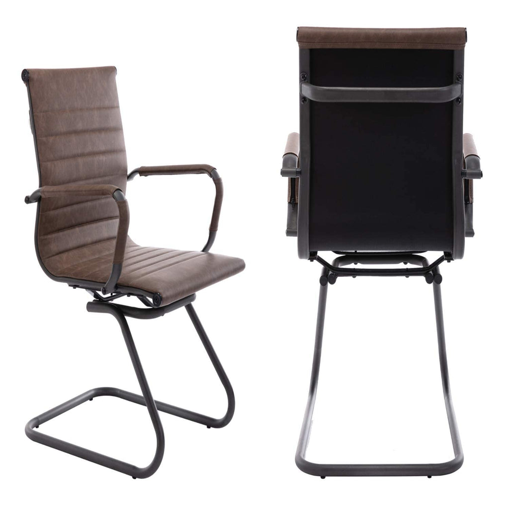 Office Desk Chair No Wheels Set of 4 PU Leather Computer Chairs Mid Back Guest Chairs for School Reception Conference Waiting Room, Vintage Brown