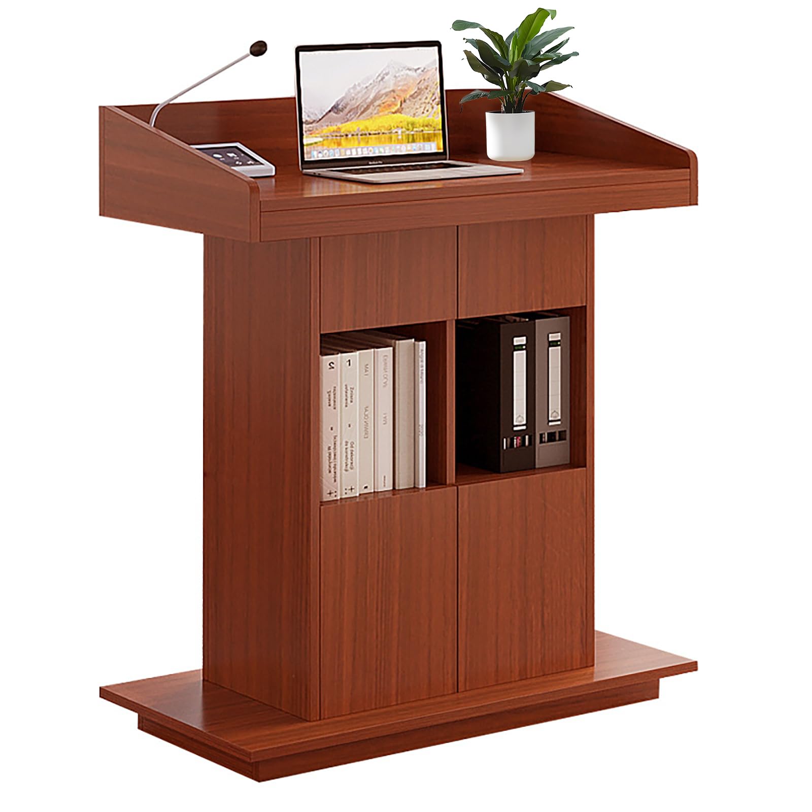 Podium Wooden Podium Floor Standing Podiums Teacher Podium Lectern Lecterns & Podiums Church Podium and Pulpits with Wire Holes and Storage (Dark Walnut, L39.4″×W19.68″×H44″)
