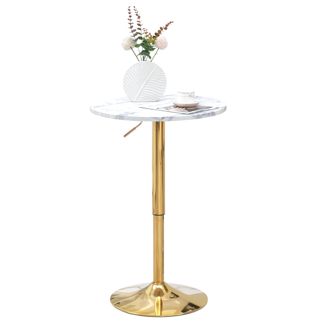Finnhomy 24'' Round Cocktail Bar Table with Metal Base, Tall Bistro Pub Table, Adjustable 27.9''-35.4'' Counter Bar Height for Kitchen, Dining Room, Living Room, Easy Assembly, Gold