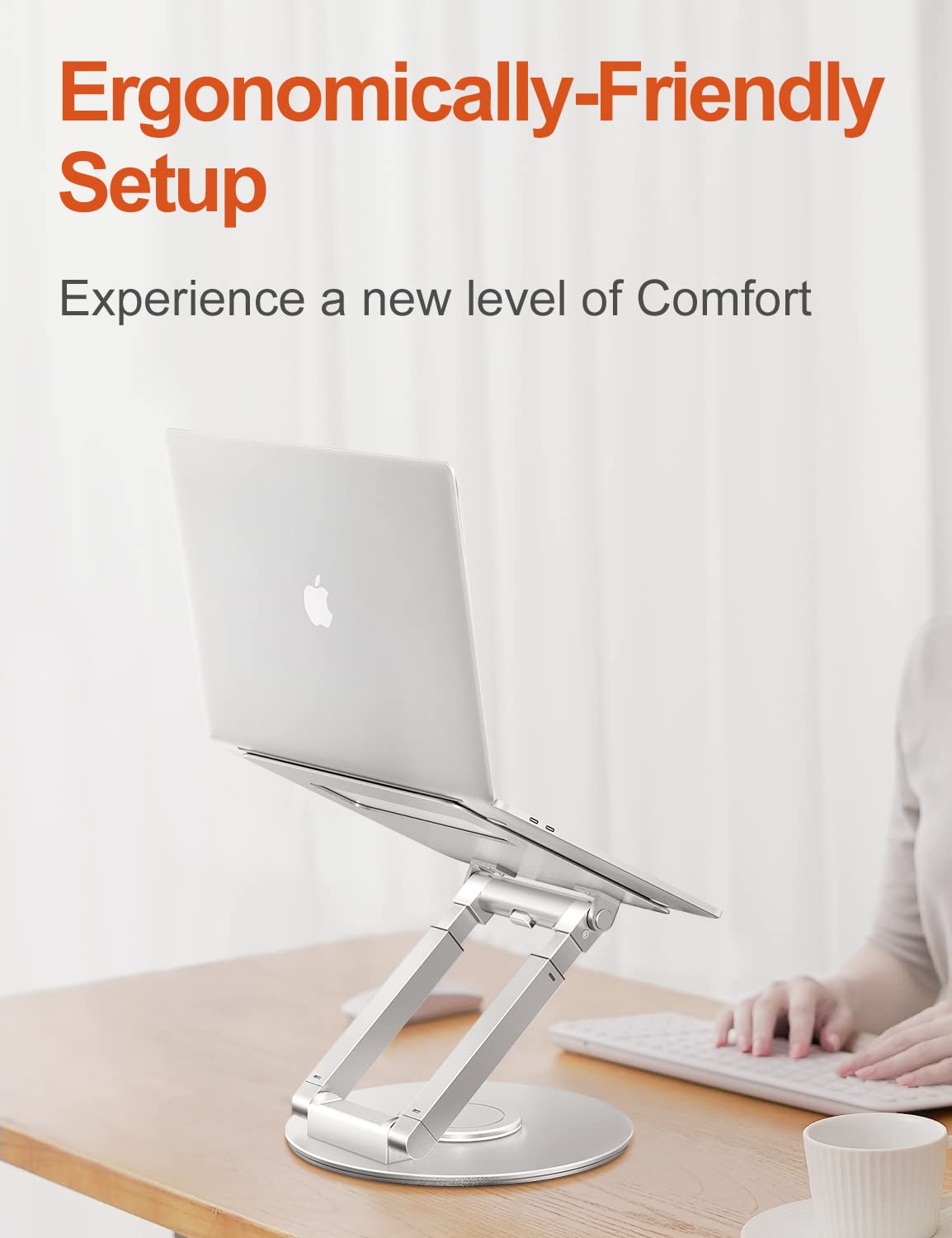 Laptop Stand for Desk with 360° Swivel Base, Sit to Stand, Height Adjustable, Portable Riser Holder for Good Posture, Compatible with All Laptops 10-17"-Silver
