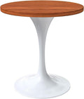 LeisureMod Verve Mid-Century Modern 27 Inch Round Dining Table, MDF Wood Tabletop with White Steel Pedestal Base, Contemporary Kitchen & Dining Room, Small Space Breakfast Table, Cognac Brown