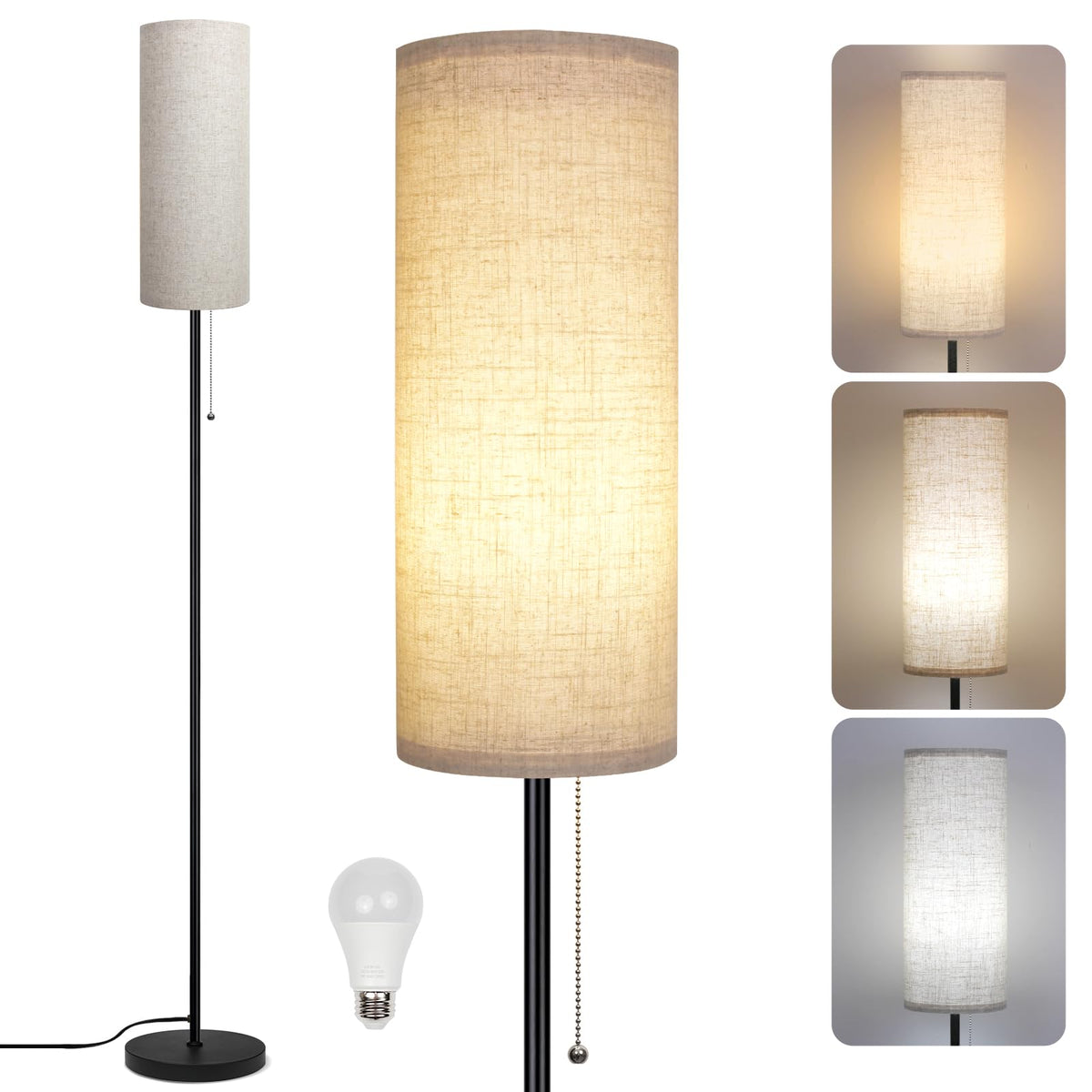 Floor Lamp for Living Room, Modern Standing Lamps with Lampshade, Minimalist Tall Lamp with Chain Switch for Living Room, LED Bulb Included (Beige Shade)