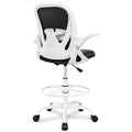 Ergonomic Drafting Chair with Flip-up Armrests Tall Office Chair for Standing Desk Comfortable Desk Chair with Adjustable Footrest Ring and Lumbar Support in Gray Perfect for Home (White)