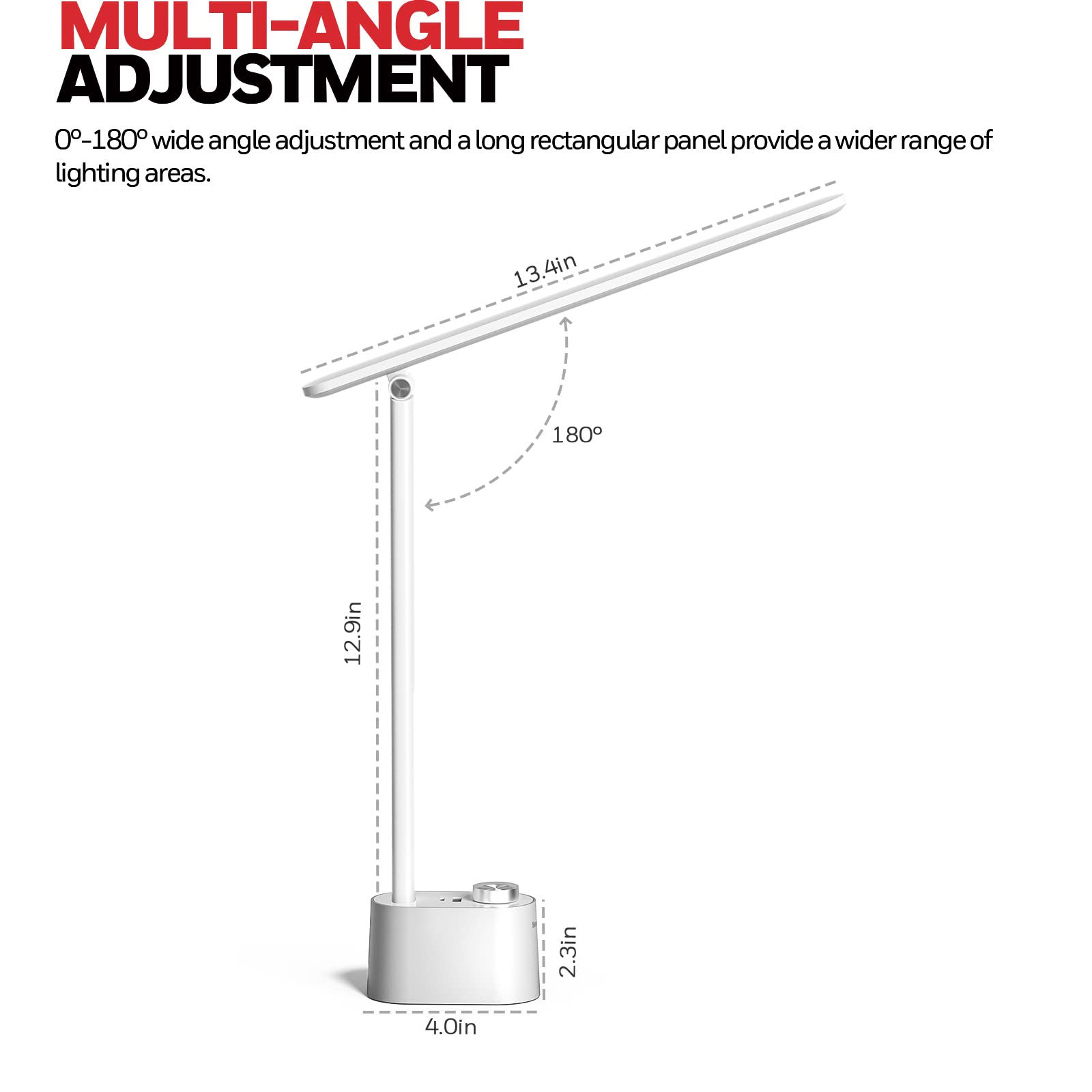 LED Desk Lamp with USB Charging Ports - HWT-H01 Stepless Dimmable Eye Caring Table Lamp for College Dorm Home Office, Foldable Small Bedside Lamp for Bedroom with Base White
