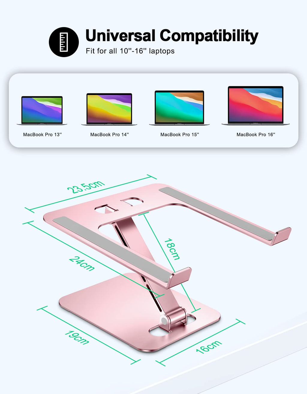 Foldable Aluminum Alloy Laptop Stand for Desk, Height Adjustable Ergonomic Computer Stand, Portable Laptop Riser Holder Printer Stand Compatible with MacBook Pro Air/HP/Dell 10-16", Pink