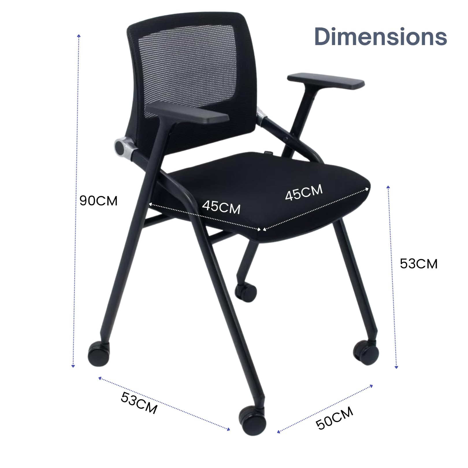 10 Pack Foldable Office Chairs with Wheels, Mesh Back, Arms and Portable - Folding Office Chairs Stackable for Conference Room Chair, Office Guest & Reception & Meeting Chair - (Black) 300 lbs.