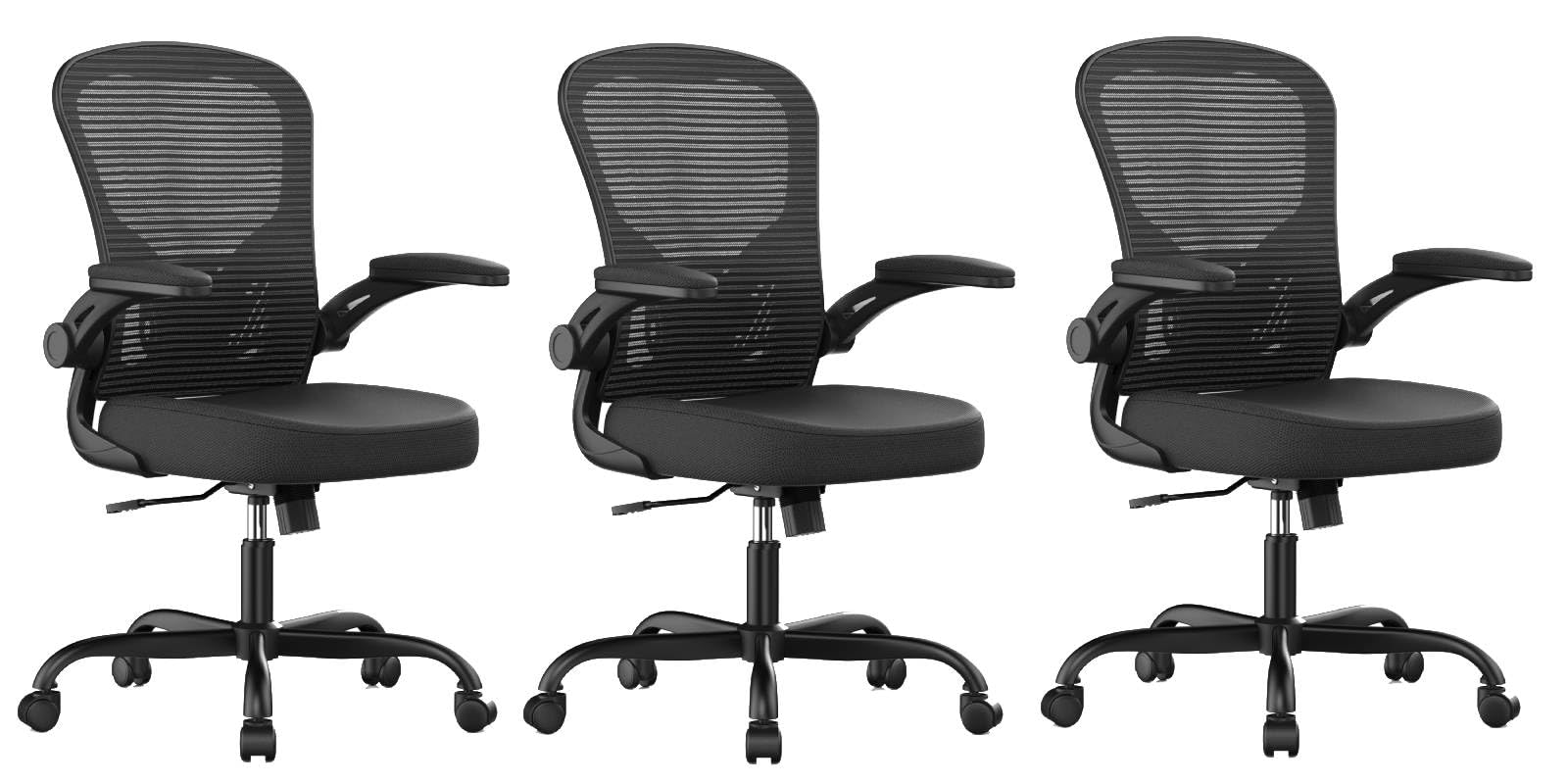 Pack of 3, Office Chair, Ergonomic Desk Chairs 330LBS Capacity High Back Mesh Computer Chair with Flip-up Armrests, Comfy Work Chair with Adjustable Lumbar Support