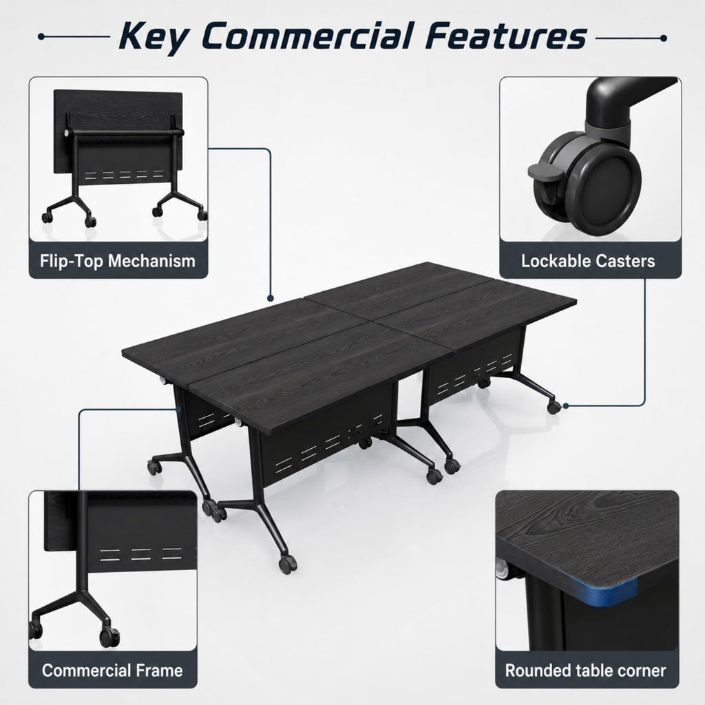 Folding Conference Table with Wheels, Flip-Top, 47.2in, 2 Pack, Oak
