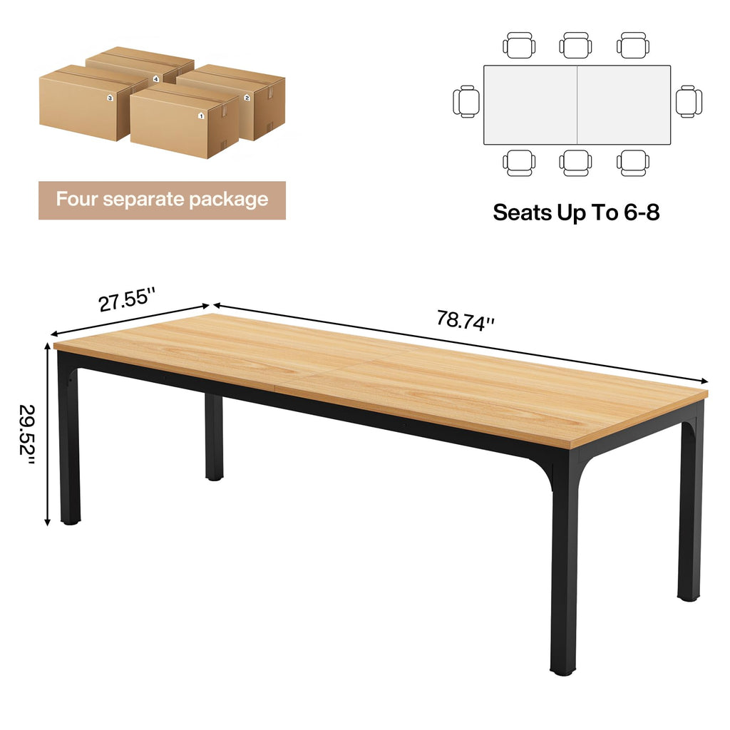 6.5 FT Conference Room Table, 78.74" W x 27.56" D Large Office Conference Table, Modern Seminar Meeting Table Desk for Boardroom, Meeting Room (4, Natural)