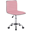 Pink Low Back PU Leather Ribbed Armless Office Chair, Ergonomic Swivel Task Chair with Wheels