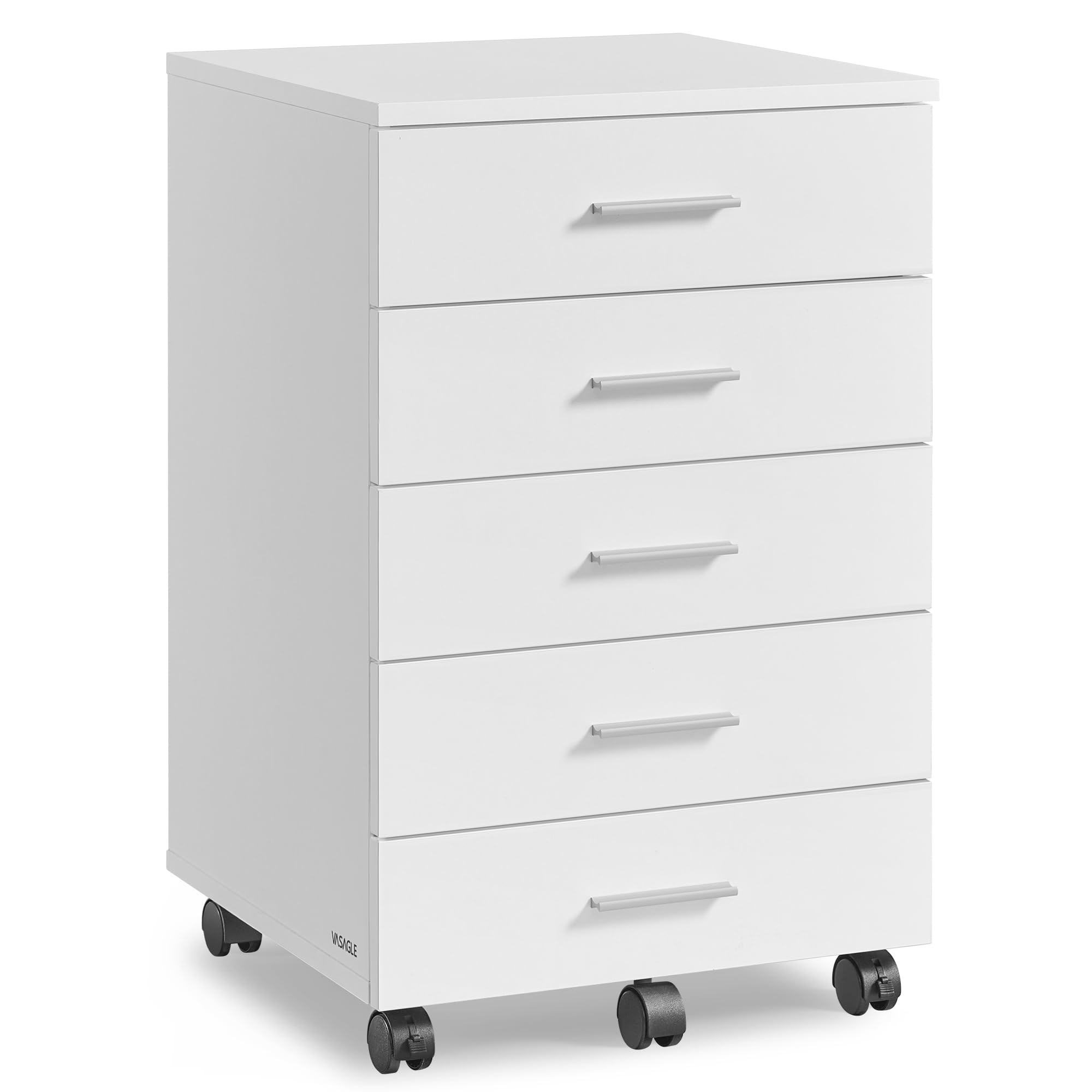 File Cabinet, Mobile Pedestal Filing Cabinet with Wheels, Printer Stand with 5 Drawers, Tool-Free Sliding Rails, for Study, Home Office, Cloud White