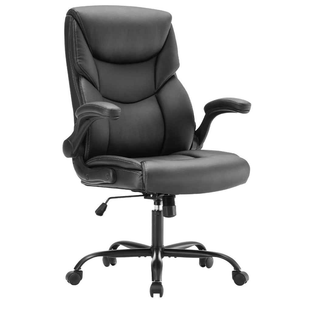 Set of 2, Ergonomic Computer Gaming Office Chair  Heavy Duty Task Desk Swivel Rolling Chairs with Wheels, Flip-up Arms, Adjustable Height, PU Leather,Inky